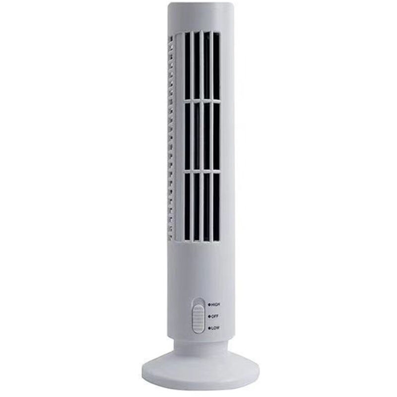 foto del prodotto trade shop traesio ventilatore verticale a torre senza pale portatile ricarica usb 3w 2 velocita 11x34cm bianco