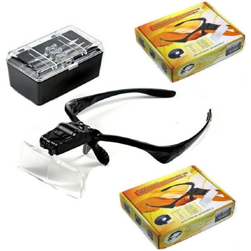 foto del prodotto trade shop traesio visiera occhiali lente lenti di ingrandimento led torcia 5 lenti 2 luci led 
