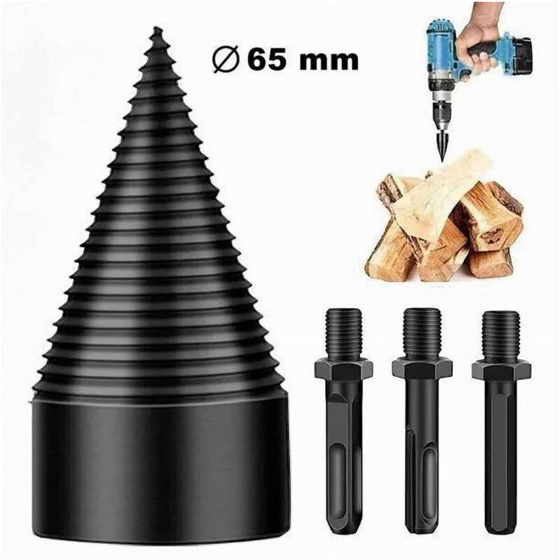 foto del prodotto trade shop traesio vite conica spaccalegna 65 mm fresa legno punta per trapano con 3 attacchi 07518 