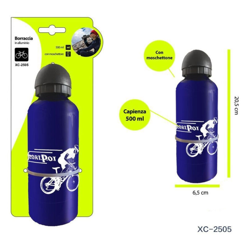 foto del prodotto trade shop traesio wisdom borraccia in alluminio con beccuccio retraibile tappo antipolvere 500 ml xc 2505 