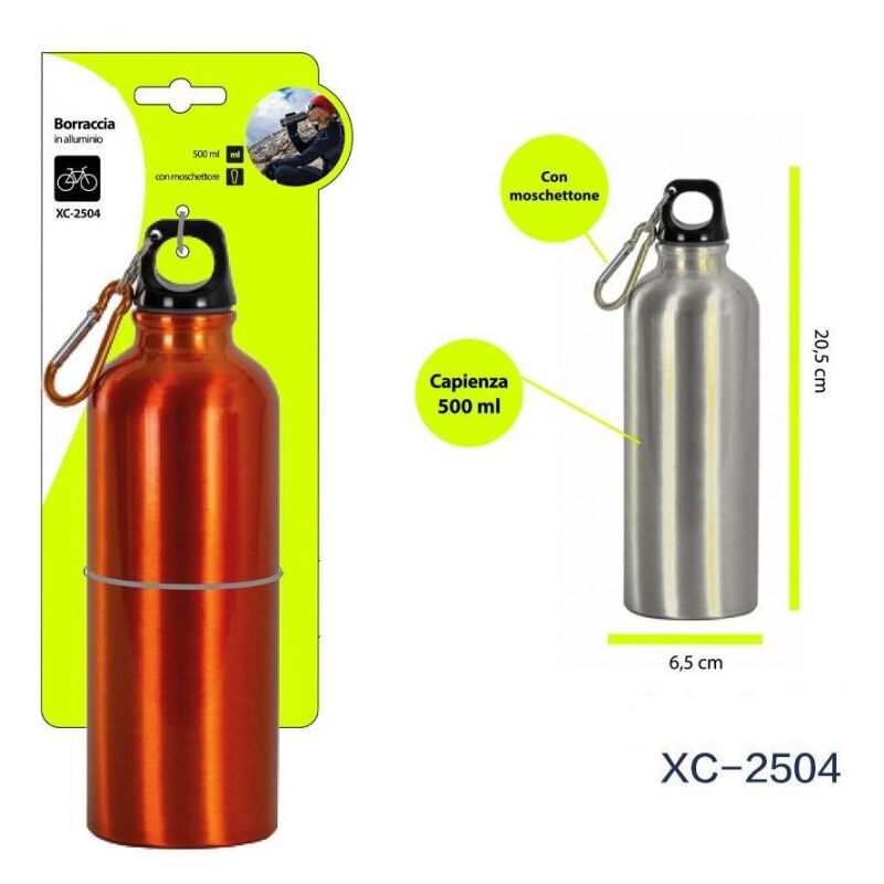 foto del prodotto trade shop traesio wisdom borraccia in alluminio tappo ermetico con moschettone da 500 ml colorate xc 2504 