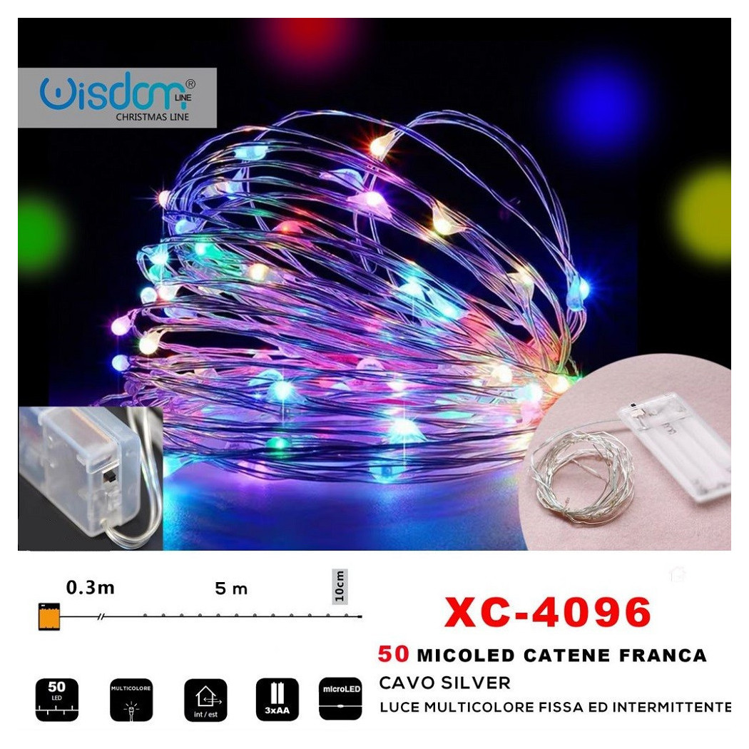 foto del prodotto trade shop traesio wisdom catena 50 microled a batteria luce multicolore fissa intermittente xc 4096 