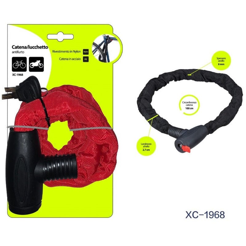 foto del prodotto trade shop traesio wisdom catena lucchetto antifurto in acciaio con rivestimento in nylon moto bici xc 1968 