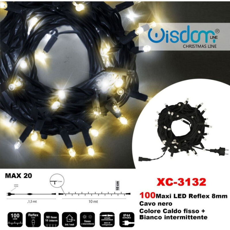 foto del prodotto trade shop traesio wisdom catena luminosa 100 luci led lucciole caldo fisso bianco intermittente xc 3132 