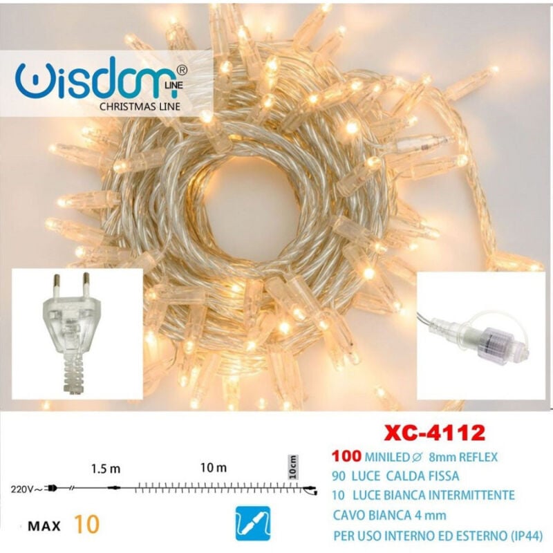 foto del prodotto trade shop traesio wisdom catena luminosa 100 luci led lucciole caldo fisso bianco intermittente xc 4112 