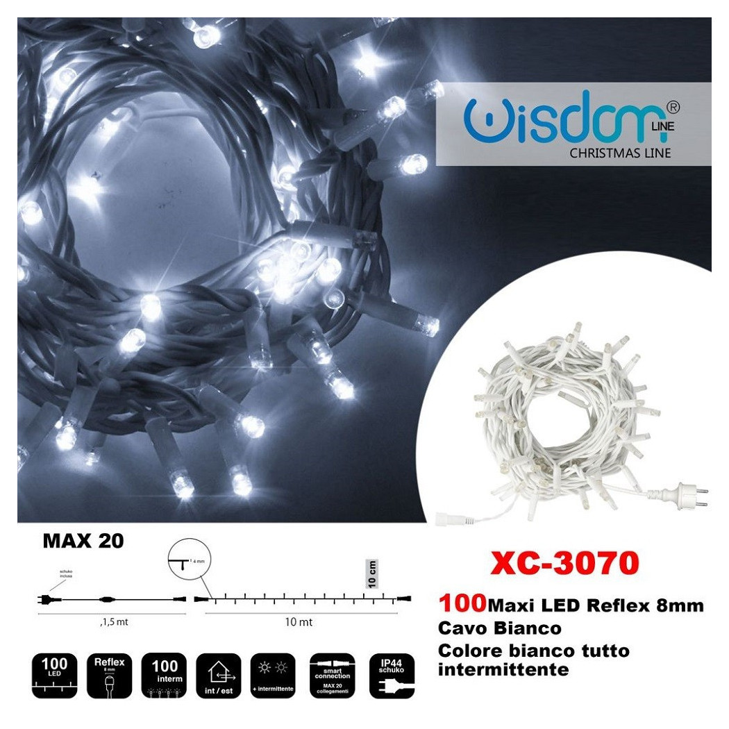 foto del prodotto trade shop traesio wisdom catena luminosa 100 luci led lucciole colore bianco tutto intermittente xc 3070 