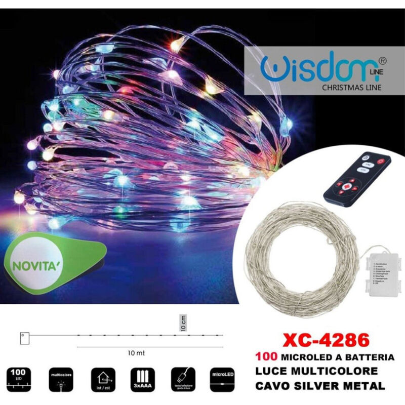 foto del prodotto trade shop traesio wisdom catena luminosa 100microled a batteria cavo silver metal luce multicolore xc 4286 