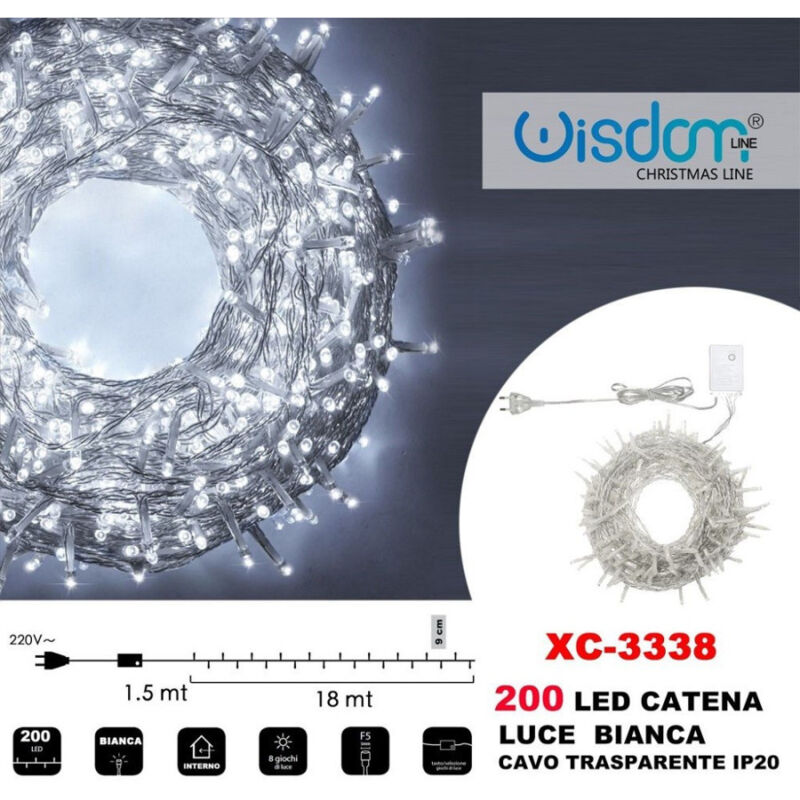 foto del prodotto trade shop traesio wisdom catena luminosa 200 luci led lucciole luce bianca cavo trasparente ip20 xc 3338 