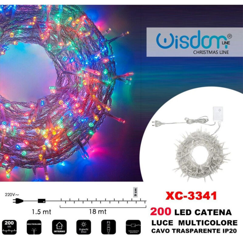 foto del prodotto trade shop traesio wisdom catena luminosa 200 luci led lucciole luce multicolore cavo trasparente xc 3341 