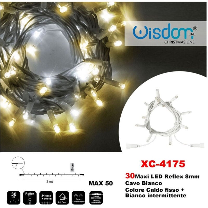 foto del prodotto trade shop traesio wisdom catena luminosa 30 luci led lucciole caldo fisso bianco intermittente xc 4175 