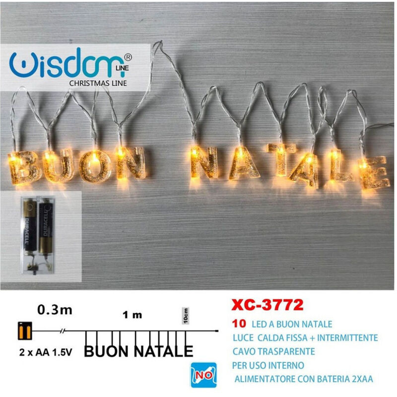 foto del prodotto trade shop traesio wisdom catena luminosa con scritta buon natale 10 led a batteria luce calda xc 3772 