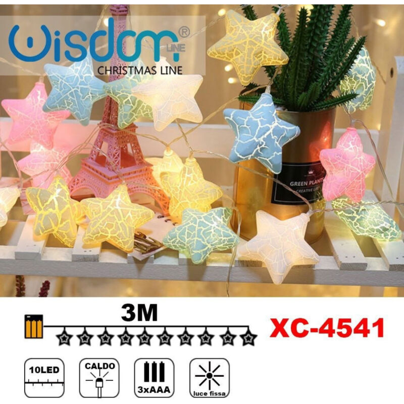 foto del prodotto trade shop traesio wisdom catena luminosa con stelle colorate 10 led a batteria luce calda fissa xc 4541 