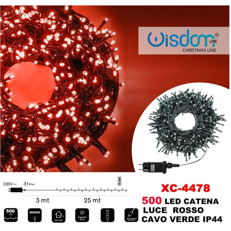 foto del prodotto trade shop traesio wisdom catena luminosa luci 500 led lucciole luce rosso cavo verde ip44 xc 4478 