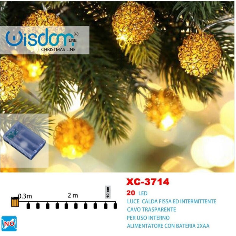 foto del prodotto trade shop traesio - wisdom - catena luminosa palline 20 led a batteria luce calda fissa+intermittente xc-3714 -