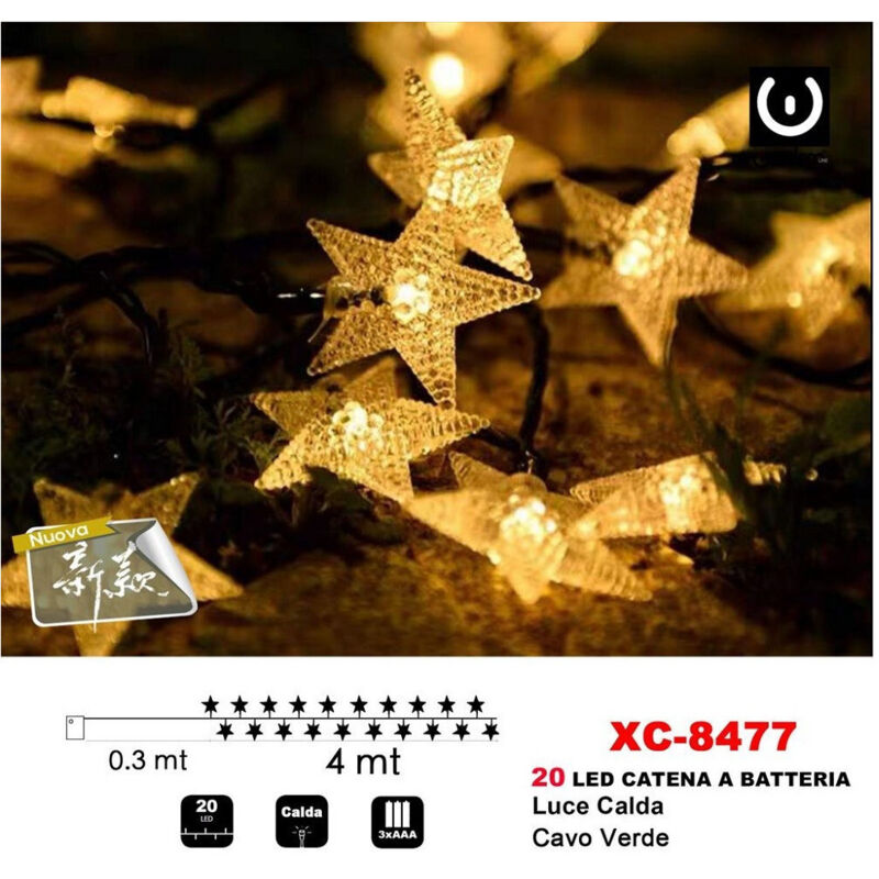 foto del prodotto trade shop traesio wisdom catena luminosa stelle 20led a batteria luce calda cavo verde decorazioni xc 8477 