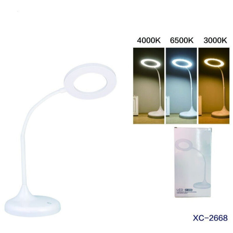 foto del prodotto trade shop traesio wisdom lampada scrivania cerchio led touch ricaricabile usb orientabile moderno dt 2668 
