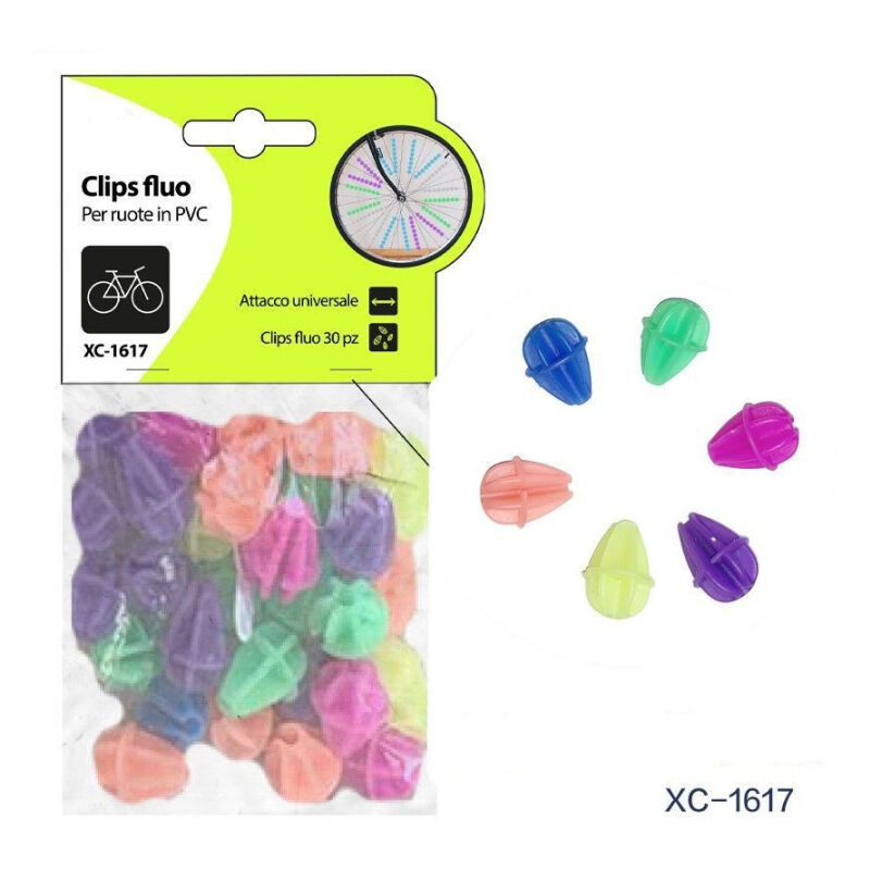foto del prodotto trade shop traesio wisdom set 30pz clips fluo colorate in pvc accessori per raggi ruote bicicletta xc 1617 