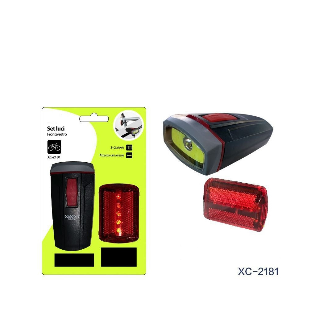 foto del prodotto trade shop traesio wisdom set di luci led a batteria anteriore posteriore bici attacco universale dt 2181 
