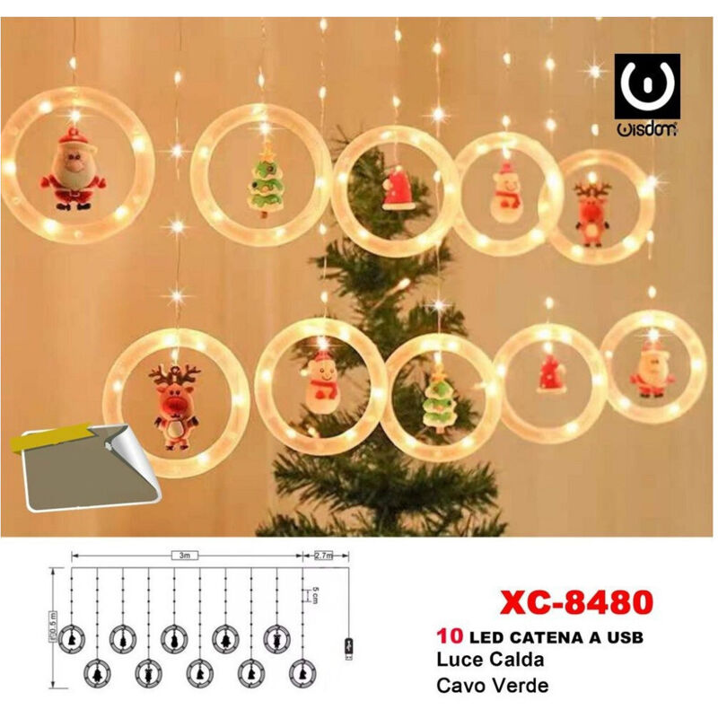 foto del prodotto trade shop traesio wisdom tenda luminosa natalizia 100 led catena a usb luce calda cavo verde xc 8480 