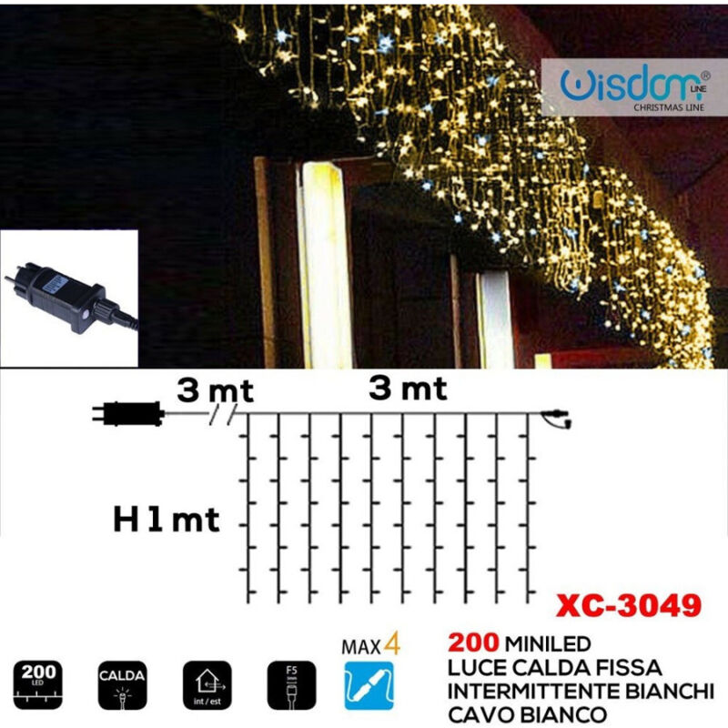 foto del prodotto trade shop traesio wisdom tenda luminosa natalizia 200 led luce calda fissa bianca intermittente xc 3049 