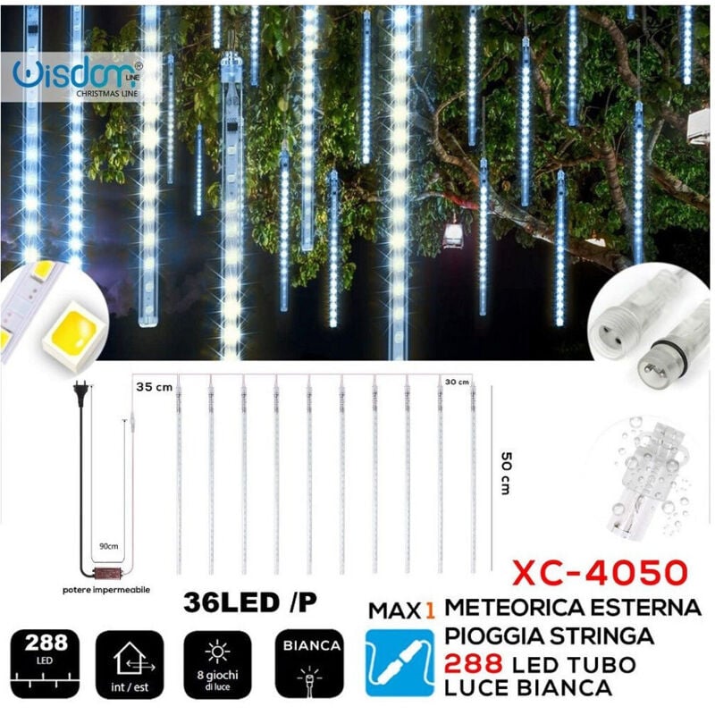 foto del prodotto trade shop traesio wisdom tenda luminosa natalizia 288 led effetto meteorica pioggia luce bianca xc 4050 