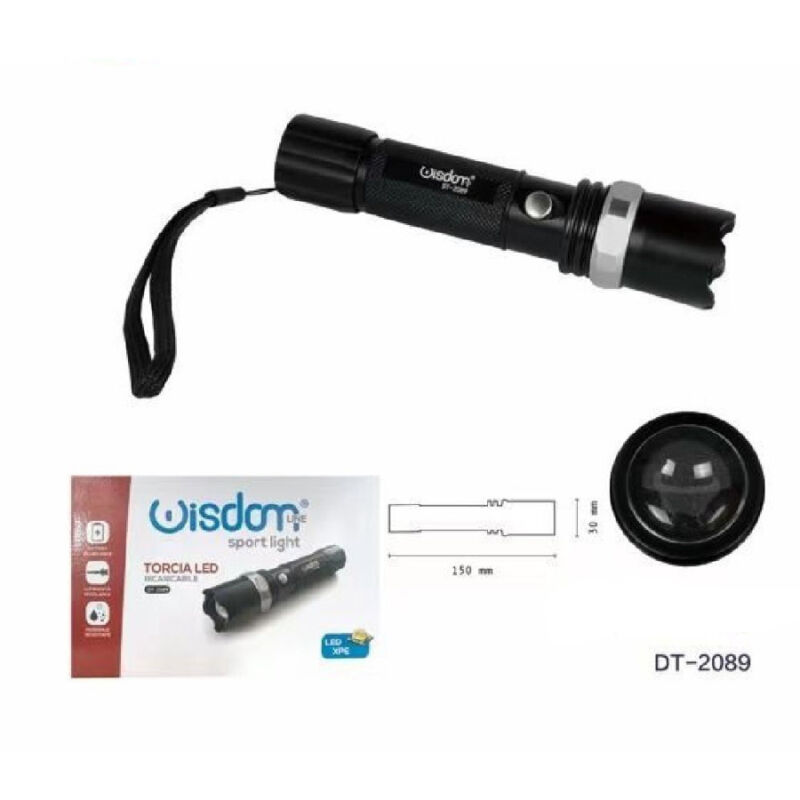 foto del prodotto trade shop traesio wisdom torcia led cree t6 ricaricabile usb auto luminosita regolabile resistente dt 2089 