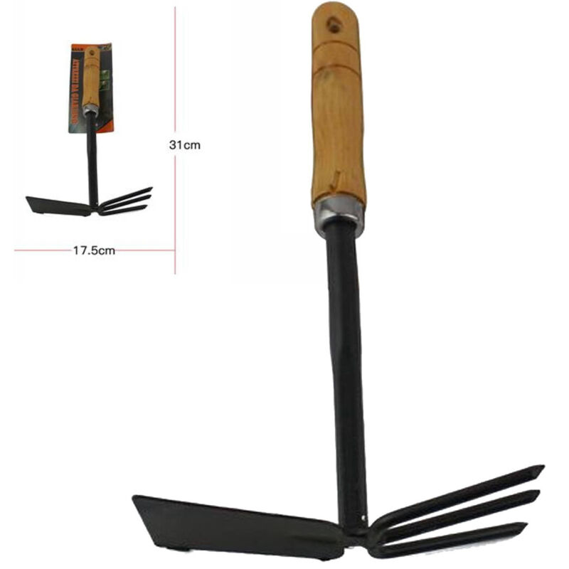 foto del prodotto trade shop traesio - zappa doppia attrezzo giardinaggio in metallo da giardino con manico in legno -
