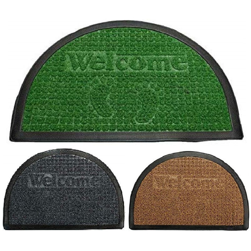 foto del prodotto trade shop traesio - zerbino tappeto in gomma mezza luna scritta welcome 60x40cm antiscivolo ingresso -