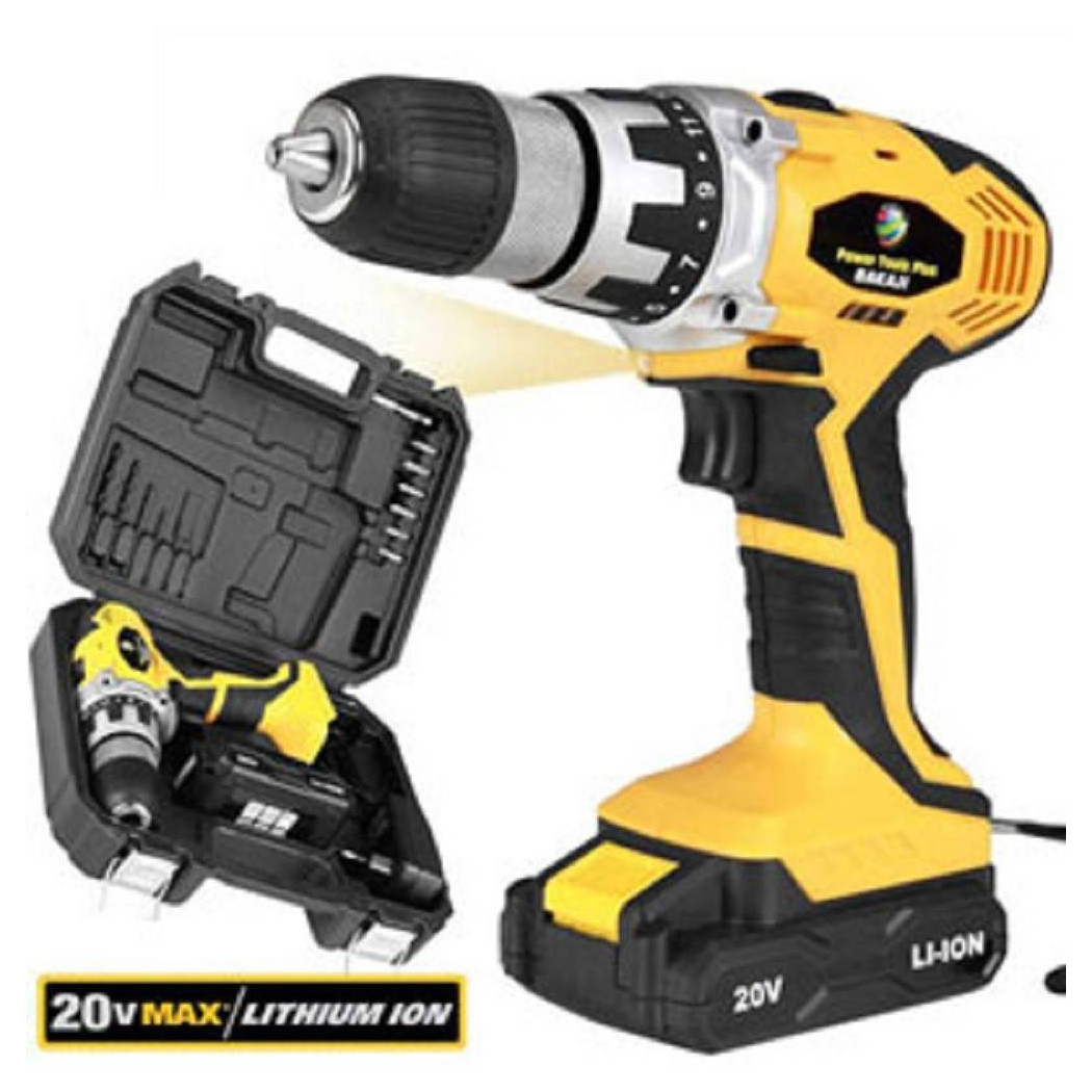 foto del prodotto trade shop trapano avvitatore a batteria a litio 20v cordless mandrino 13 mm luce led work 