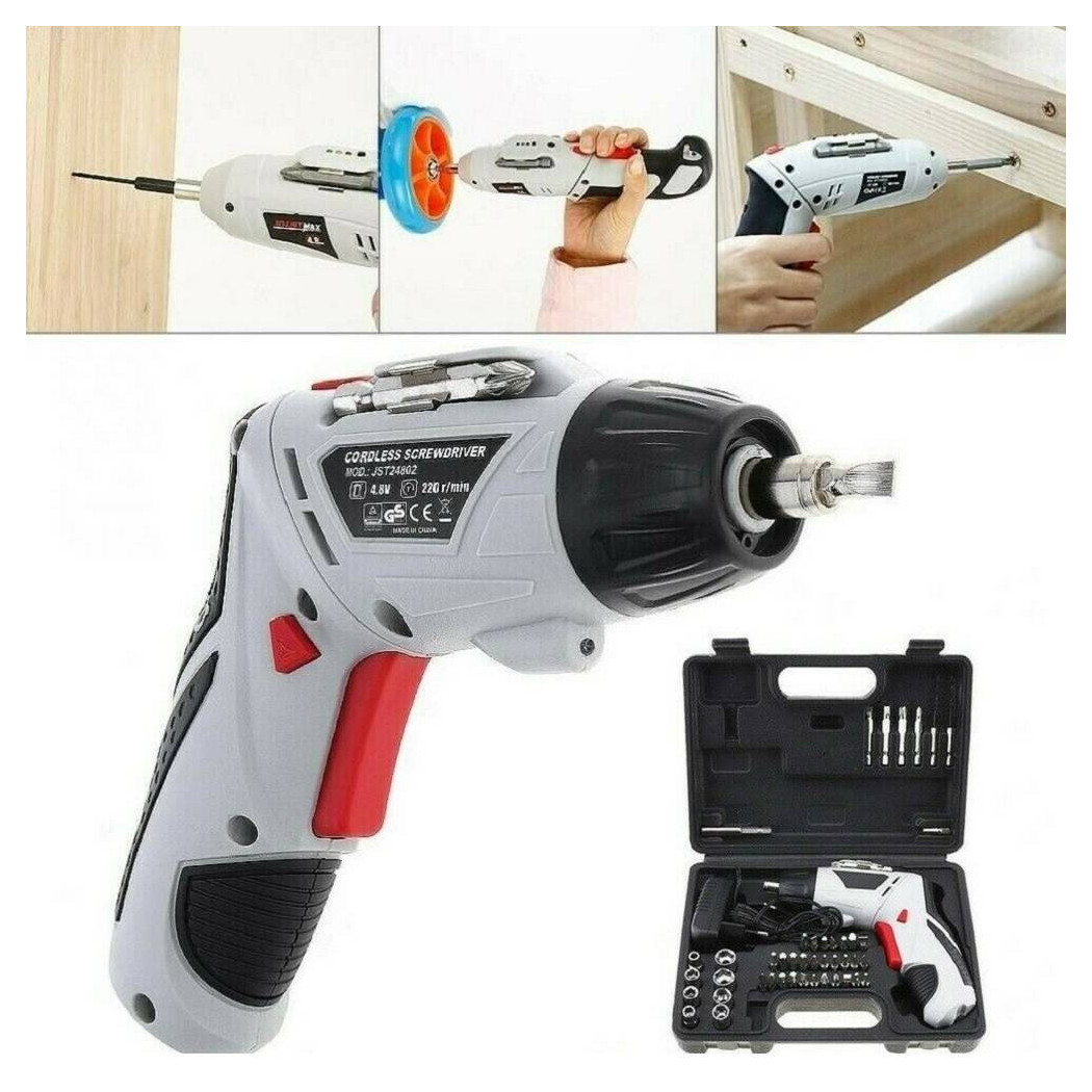 foto del prodotto trade shop trapano avvitatore a batteria al litio in valigetta 4,8v 48 pz snodabile led 48p 