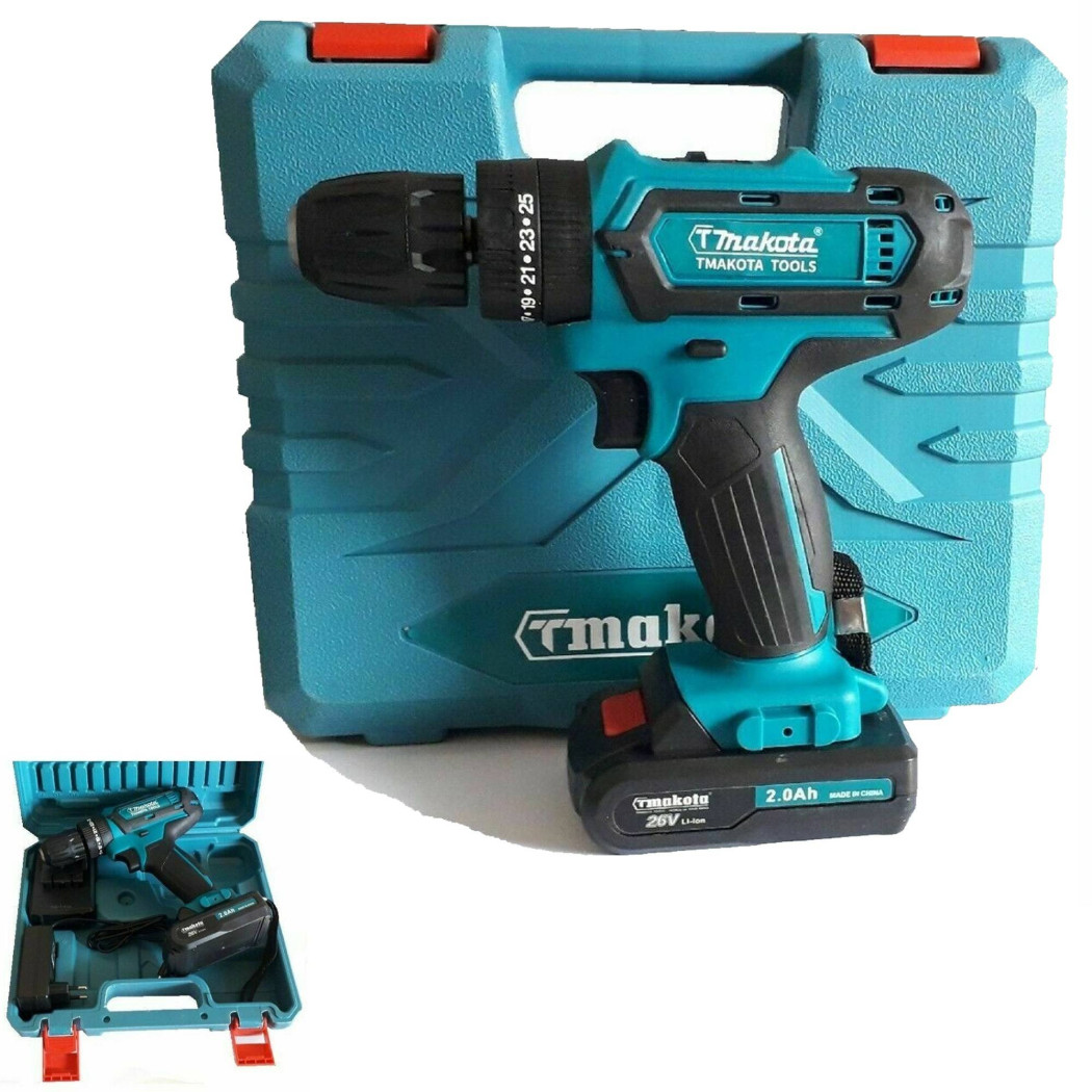 foto del prodotto trade shop trapano avvitatore a batteria litio a percussione 26v doppia batteria valigia 