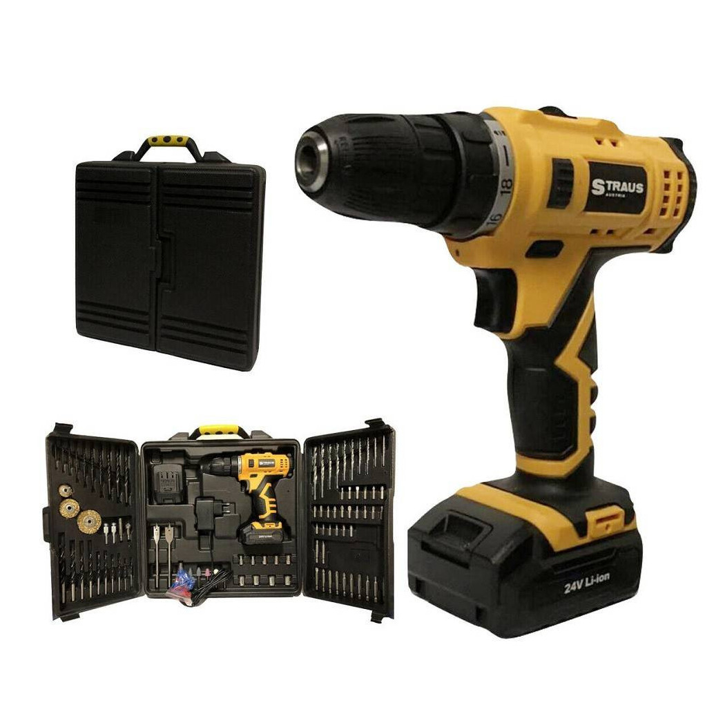 foto del prodotto trade shop trapano avvitatore a doppia batteria al litio 24v 92 accessori con valigia 