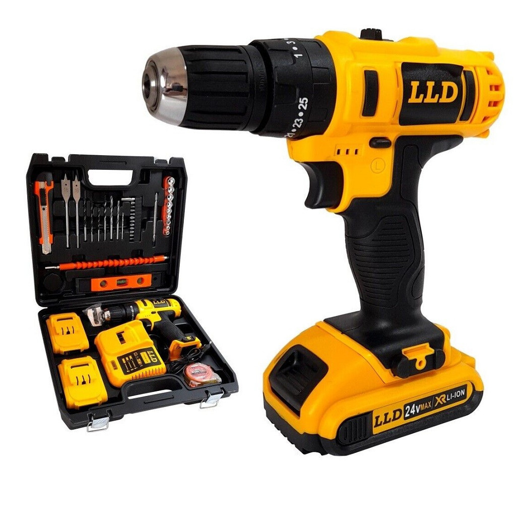 foto del prodotto trade shop trapano avvitatore a percussione doppia batteria litio 24v valigia 16 accessori 