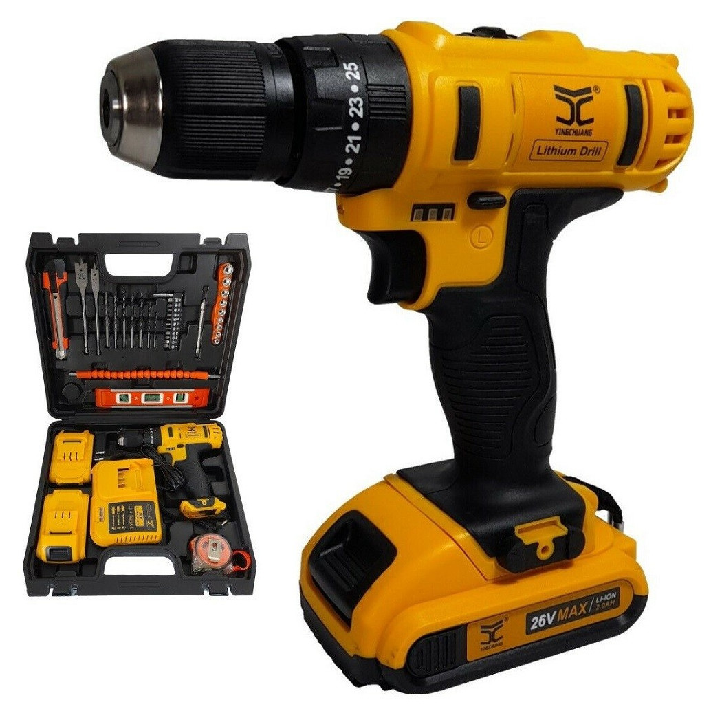 foto del prodotto trade shop trapano avvitatore a percussione doppia batteria litio 26v valigia 35 accessori 
