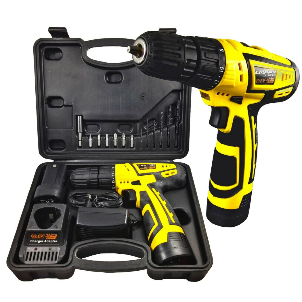 foto del prodotto trade shop trapano avvitatore cordless 10.8v bleked finker egcd10v con valigetta e punte 
