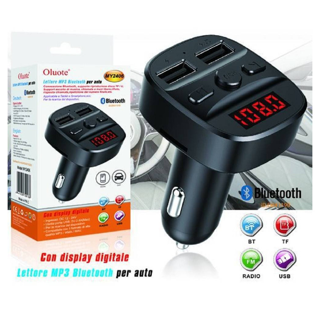 foto del prodotto trade shop trasmettitore fm bluetooth per auto 2 porte usb led tf wma lettore mp3 my2406 