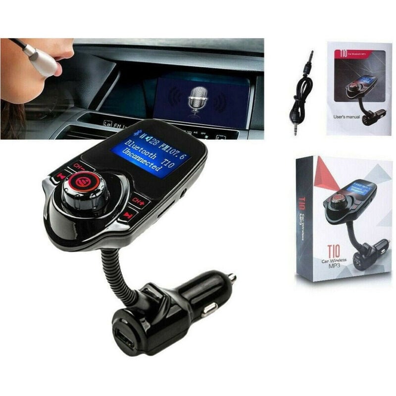 foto del prodotto trade shop trasmettitore fm bluetooth wireless t10 kit auto vivavoce lettore mp3 usb 