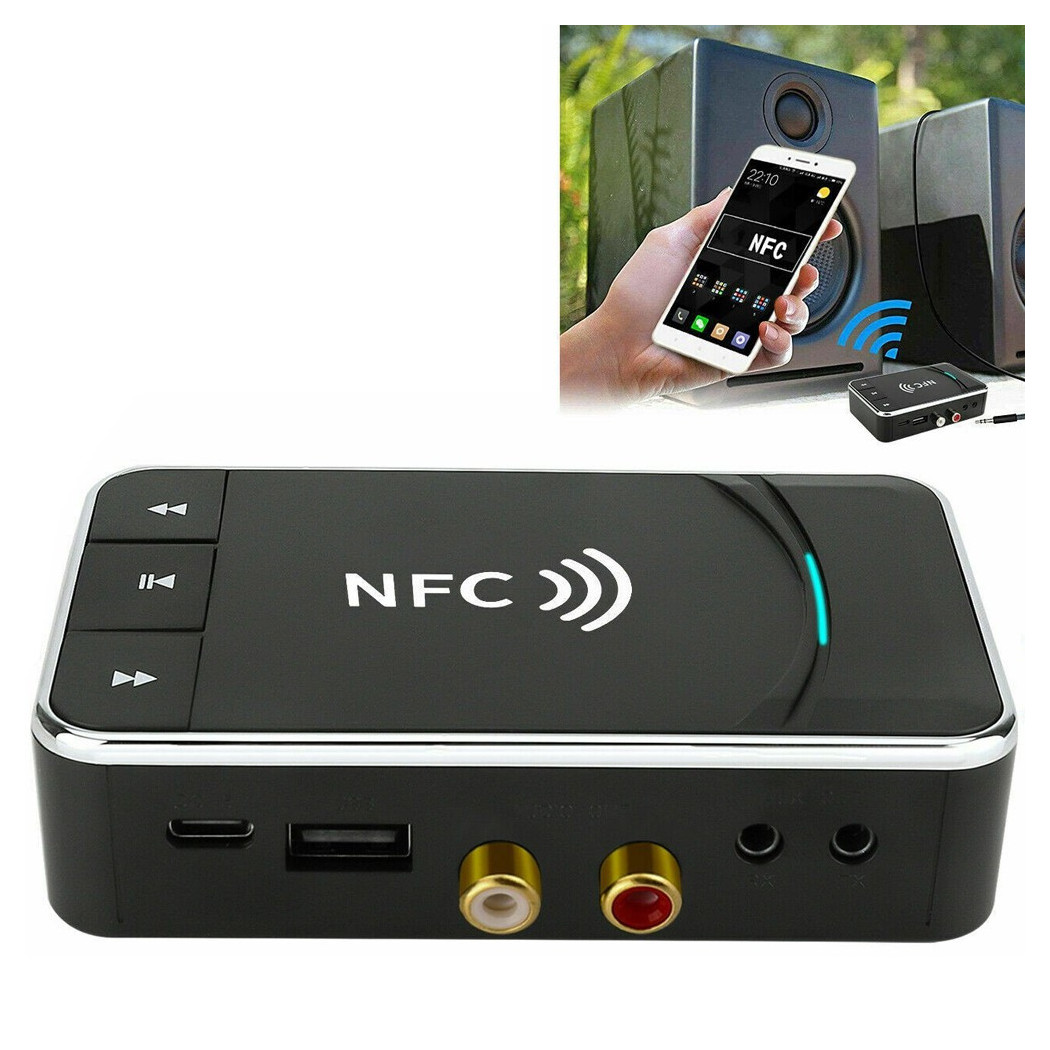 foto del prodotto trade shop trasmettitore ricevitore bluetooth 5.0 aux 3,5mm nfc a rca adattatore audio usb 
