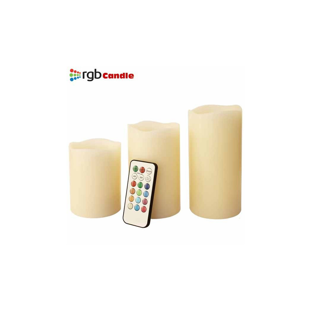 foto del prodotto trade shop tre candele led senza fiamma con telecomando rgb vera cera profumate a vaniglia 