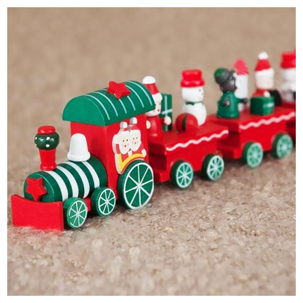 foto del prodotto trade shop trenino natalizio in legno con 6 vagoni 32cm rosso e bianco decorazioni natale 