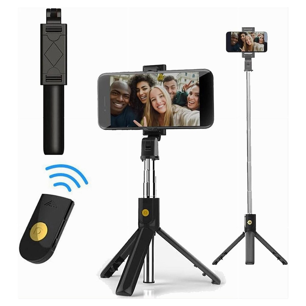 foto del prodotto trade shop treppiede 3in1 selfie stick bluetooth asta estensibile con telecomando portatile 