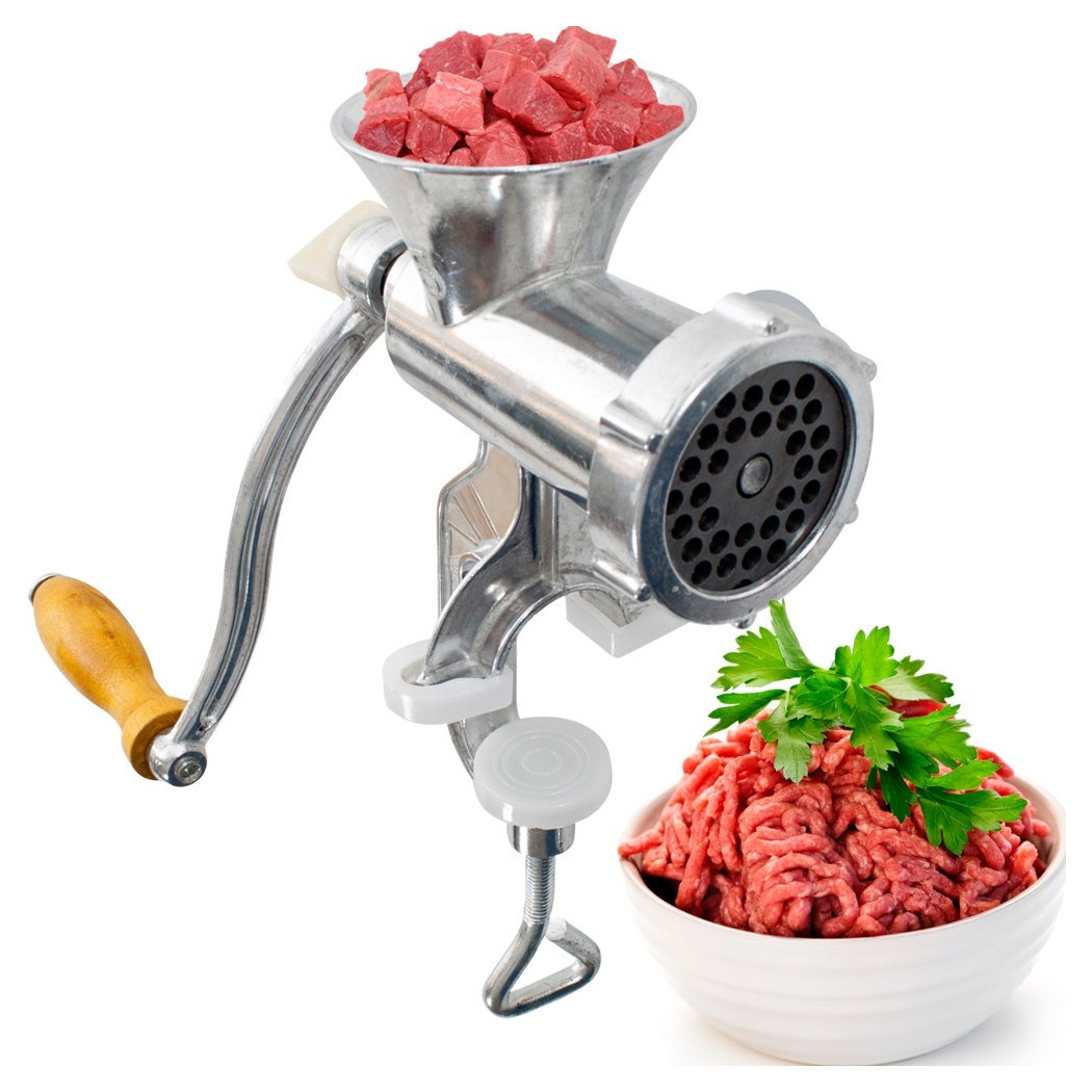 foto del prodotto trade shop tritacarne trita carne trita verdure manuale con manovella in alluminio 