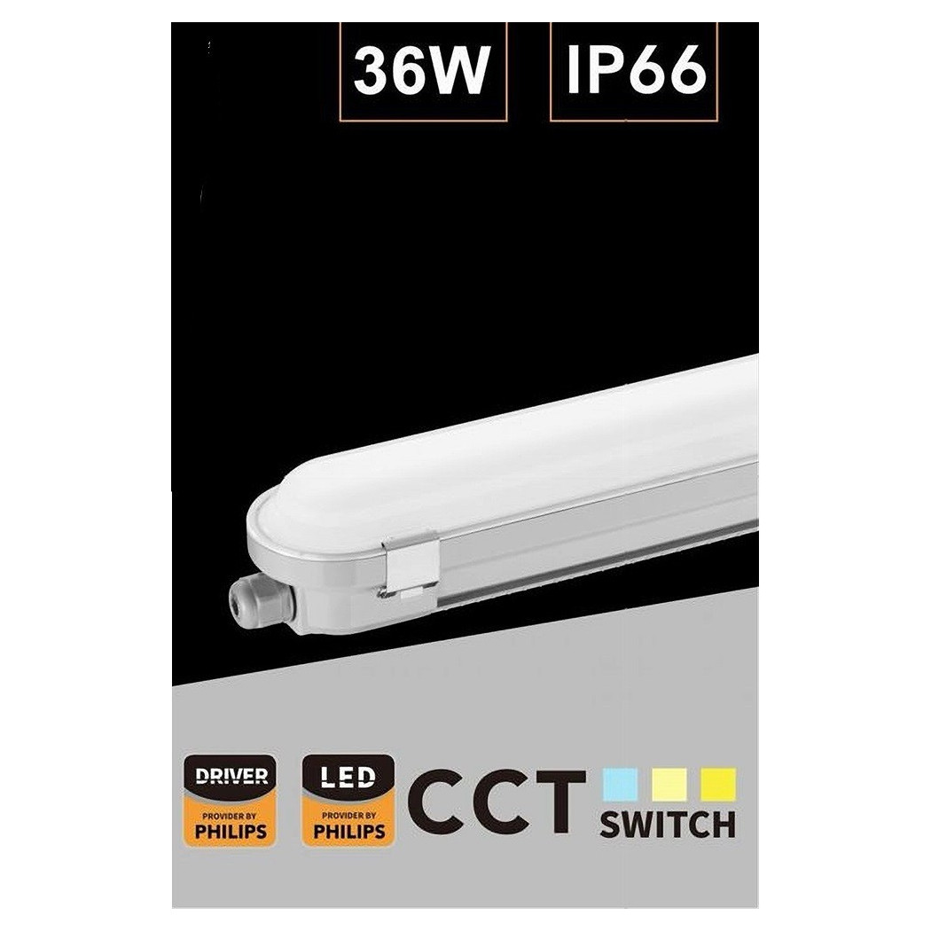 foto del prodotto trade shop tubo led plafoniera lineare 120cm 36 watt ip66 cct 4000k 5000k 6500k yl18 120 3c 