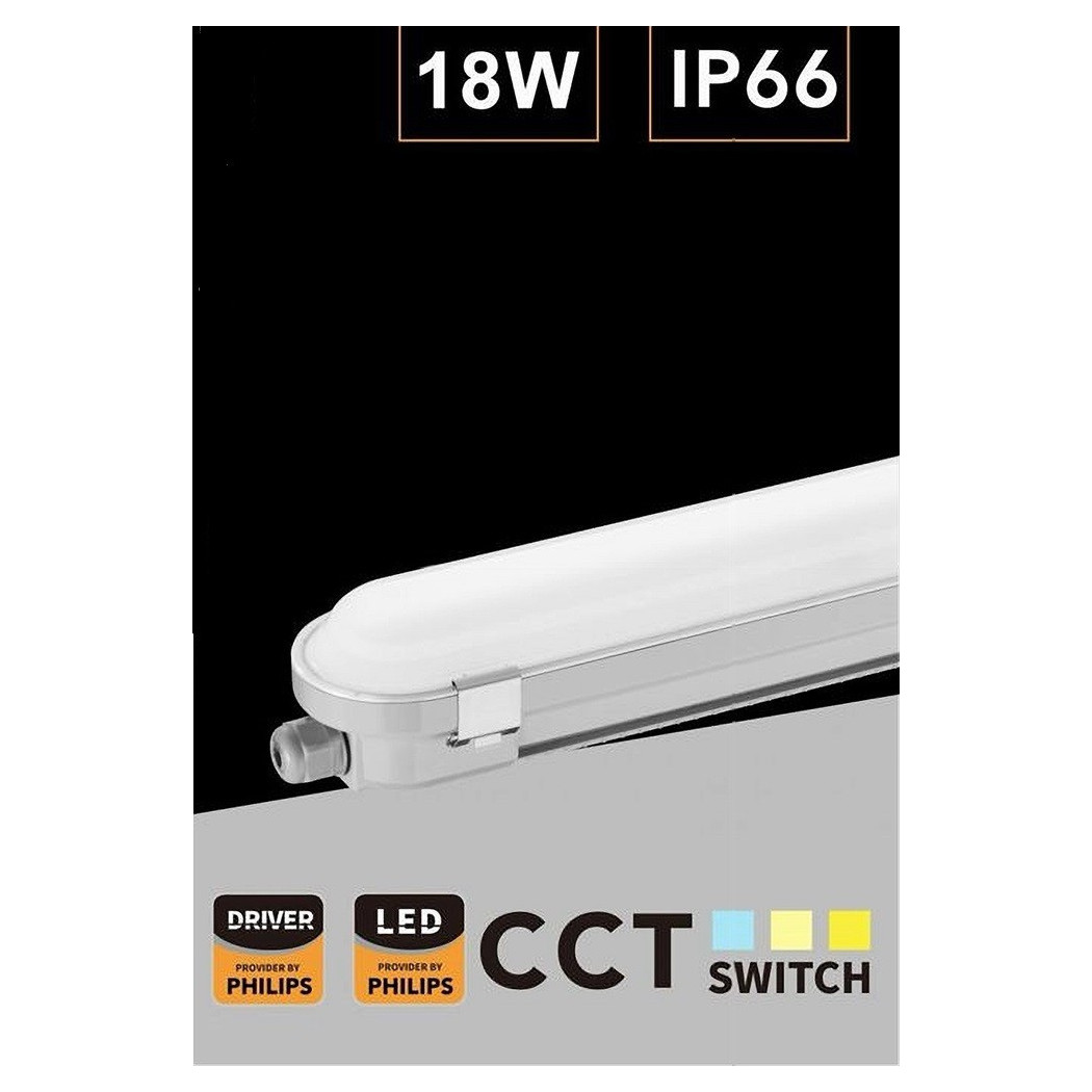 foto del prodotto trade shop tubo led plafoniera lineare da 60cm 18watt ip66 cct 4000k 5000k 6500k yl18 60 3c 