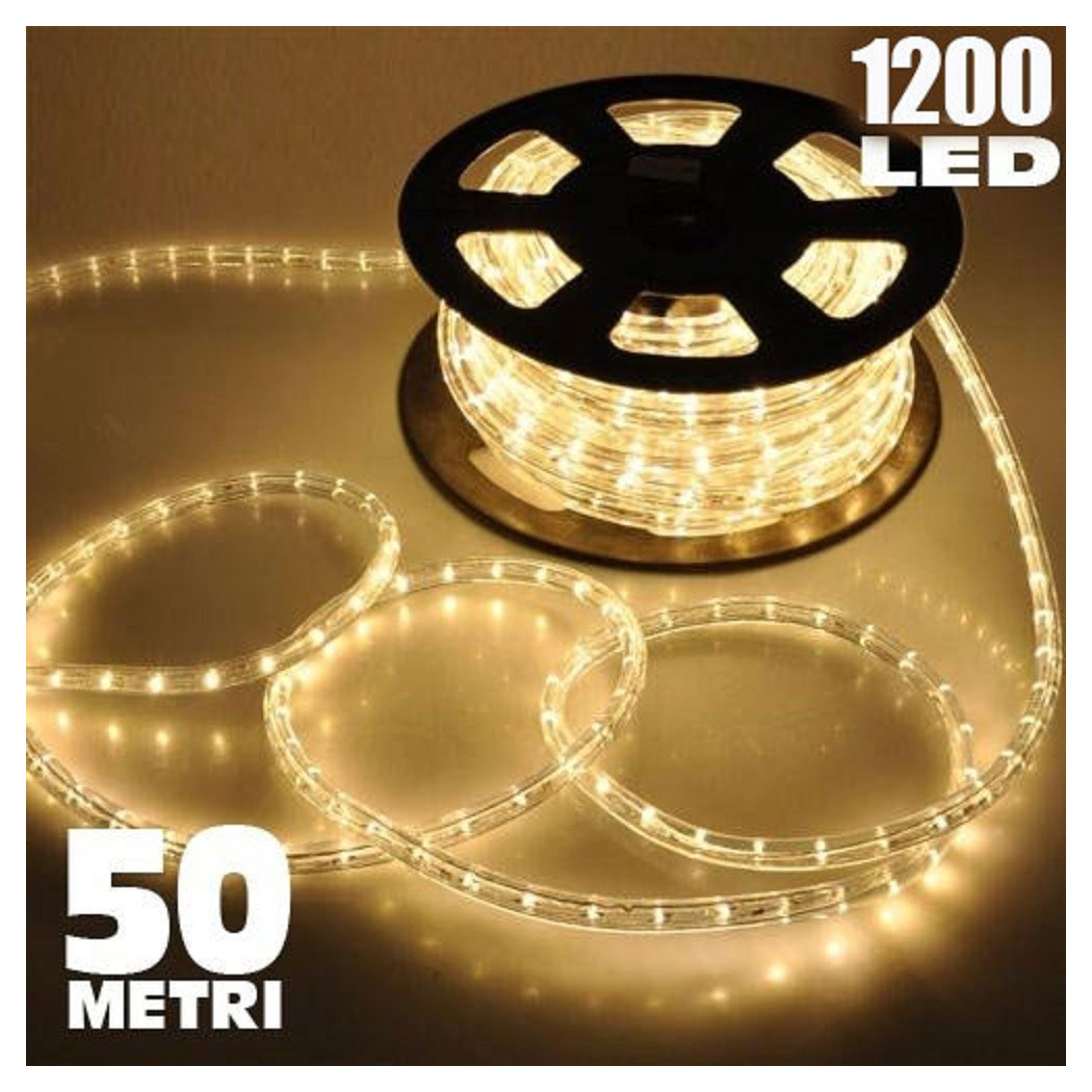 foto del prodotto trade shop tubo luminoso 1200 led 50 mt bianco caldo uso esterno controller 8 giochi luce 