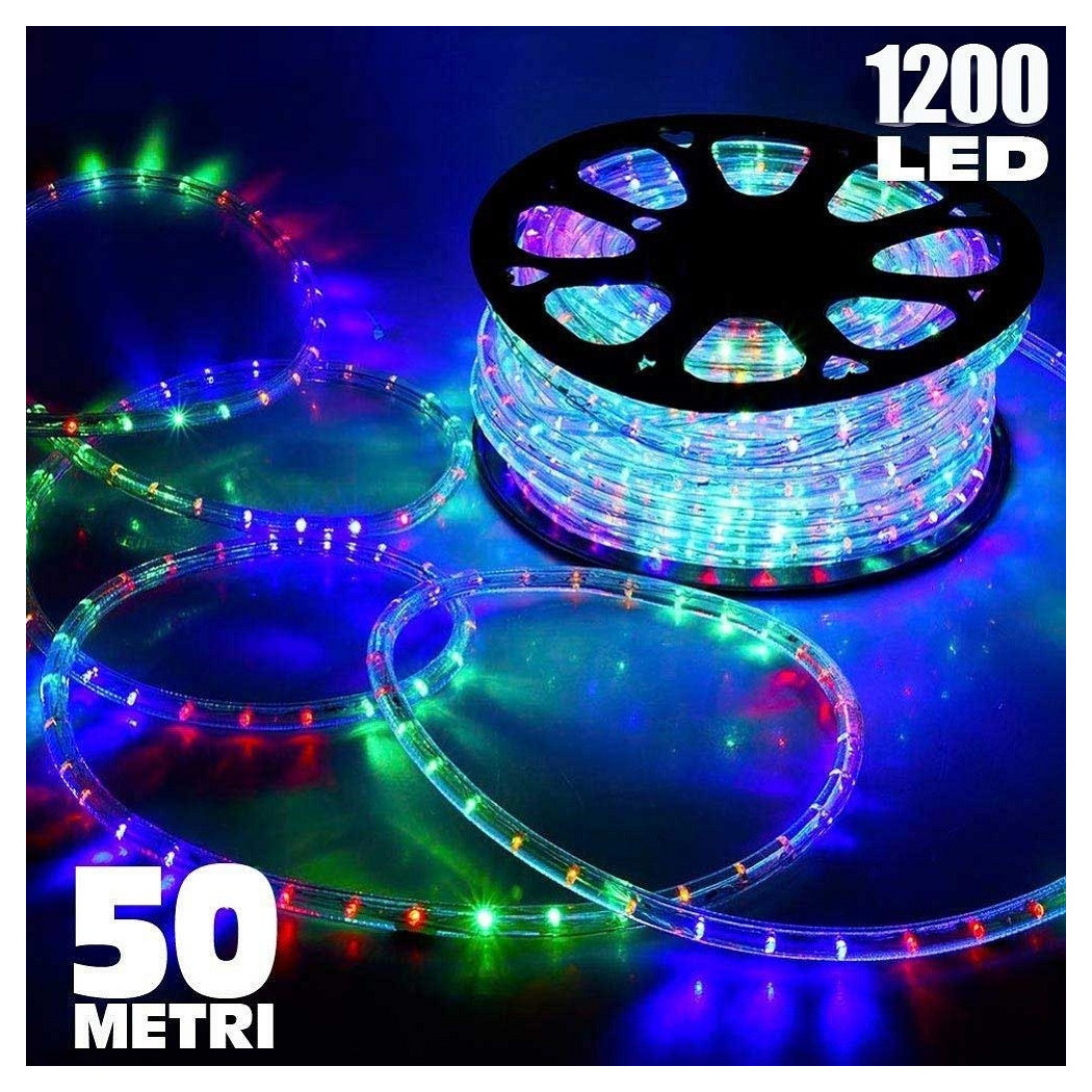 foto del prodotto trade shop tubo luminoso 1200 led 50 mt multicolor uso esterno controller 8 giochi luce 