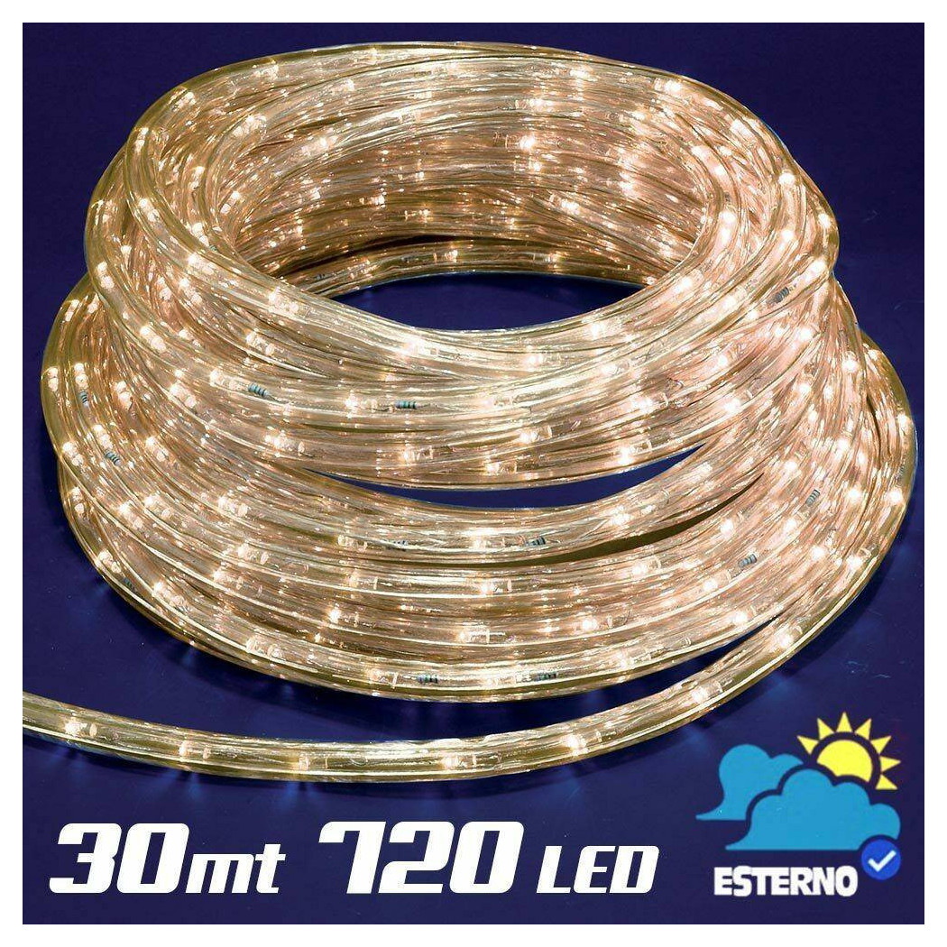 foto del prodotto trade shop tubo luminoso 30 metri led bianco caldo 720 luci per interno e per esterno 