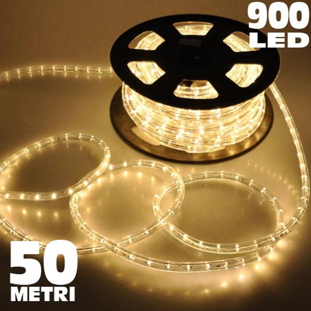 foto del prodotto trade shop tubo luminoso 50 metri bianco caldo per uso esterno con controller 8 giochi luce 