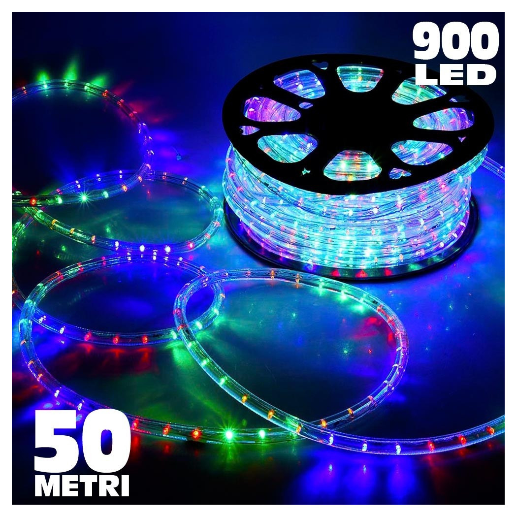 foto del prodotto trade shop tubo luminoso 50 metri multicolore per uso esterno con controller 8 giochi luce 