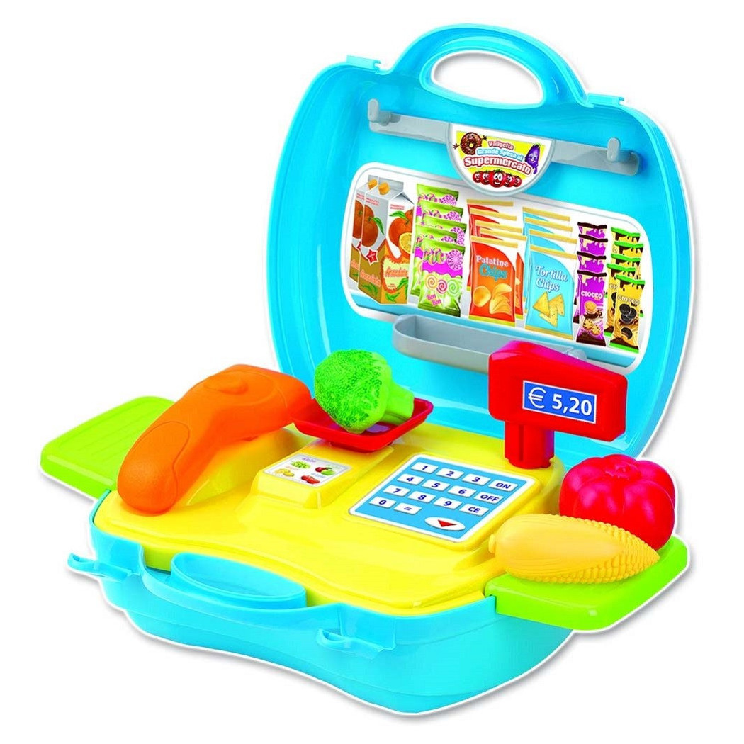 foto del prodotto trade shop valigetta supermercato registratore di cassa e accessori per la spesa 3 anni 